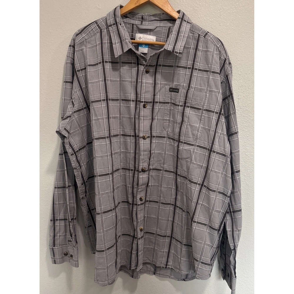 Columbia Shirt Men's XXL Cotton Multicolor Grey Plaid Long Sleeve Button Down